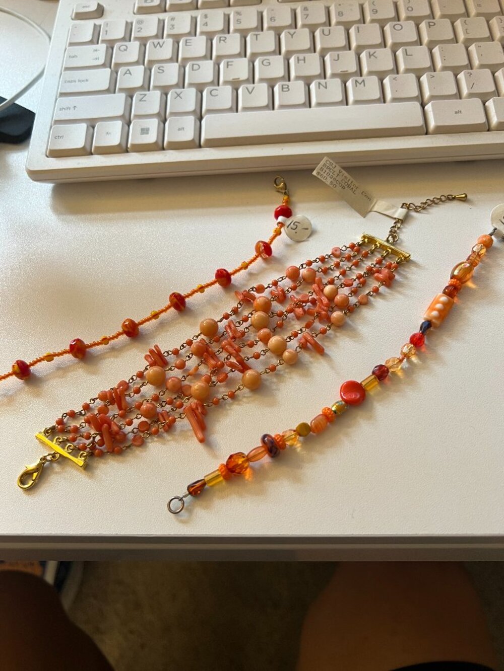 Warm Coral & Amber Beaded Jewelry Bundle – Necklace + 3 Bracelets